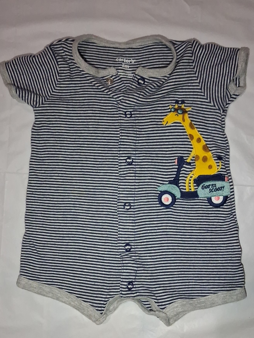 🦒  Carter's Navy Blue & White Striped giraffe Scooter Romper 🦒